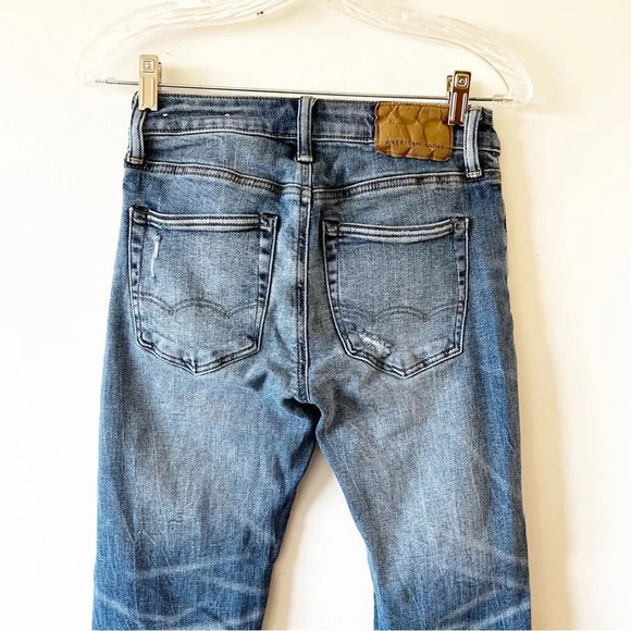 American Eagle Slim Destroyed Jeans 26 X 28 Youth‎ Tween Light Blue Denim Ripped - Picture 8 of 11